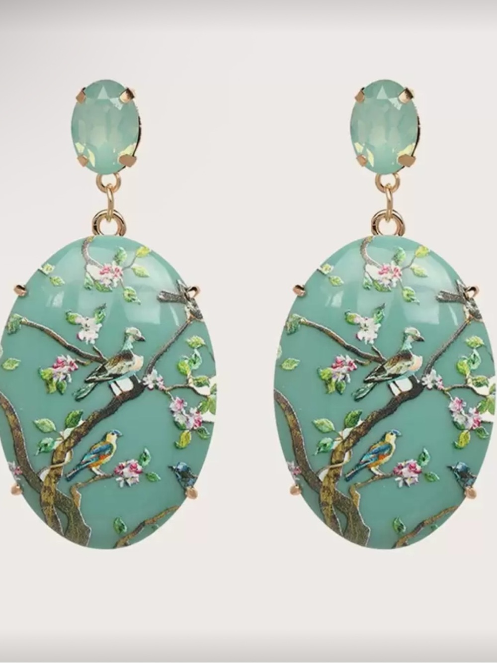 Aqua Teal Bird & Blossom Drop Earrings